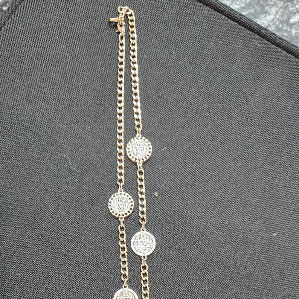 White House Black Market Mixed Metal Coin Long Necklace